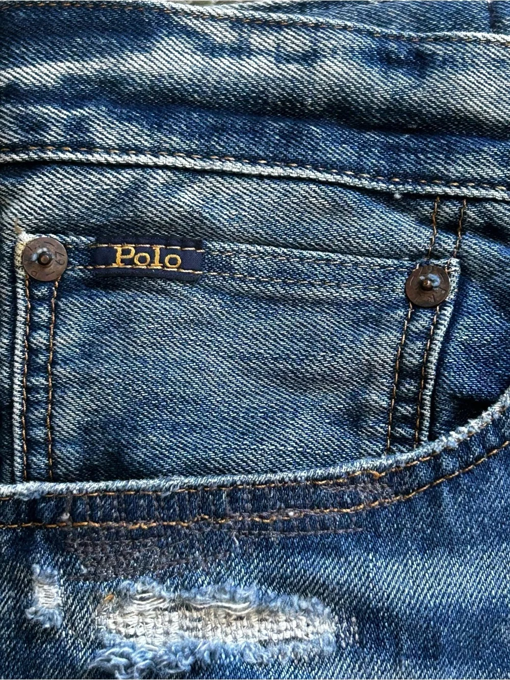 Polo by Ralph Lauren The Varick Blue Distressed Slim Straight Jeans 33x32